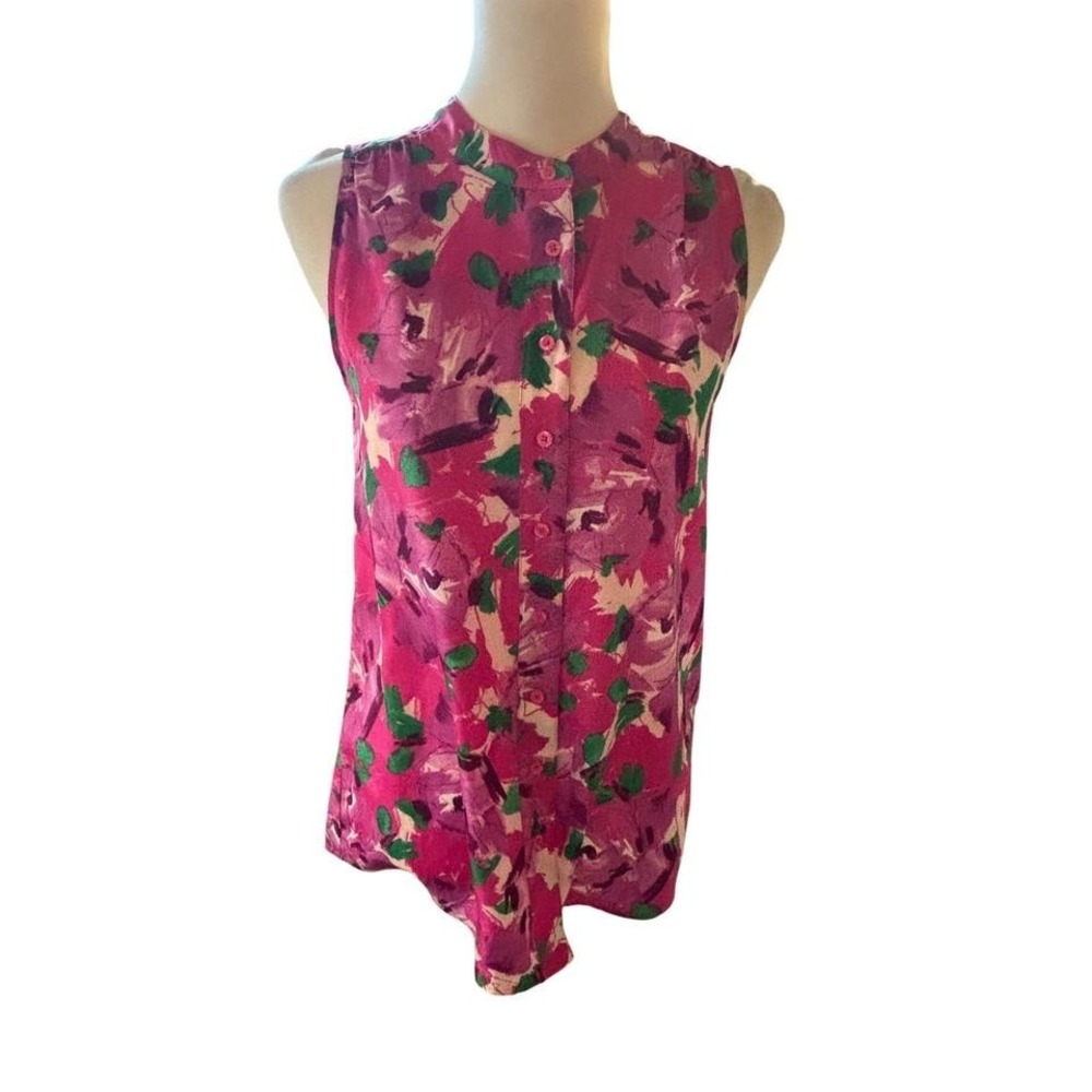 J.Crew Pink Abstract Floral Sleeveless Blouse Size 2 Barbiecore Resort Top